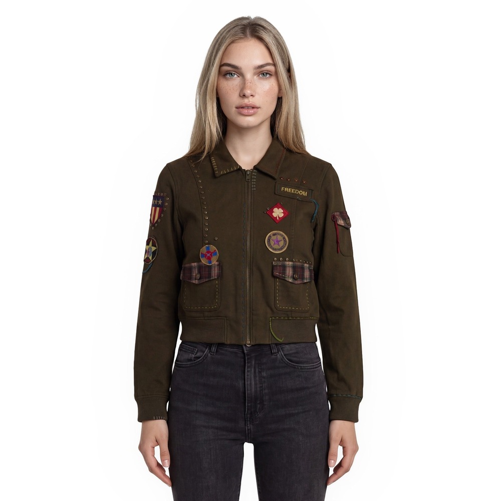 Double D Ranchwear Jacket Women's Size Large Olive Brown Patchwork Freedom DDR